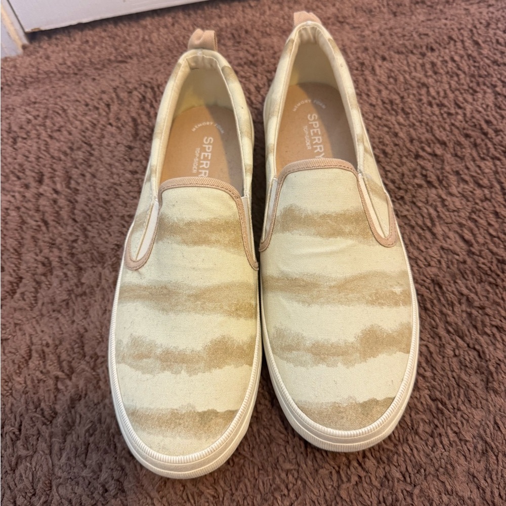 2 FOR $20 SPERRY CREST TWIN GORE Striped SLIP ON SNEAKERS Beige White 9.5 - Picture 3 of 8